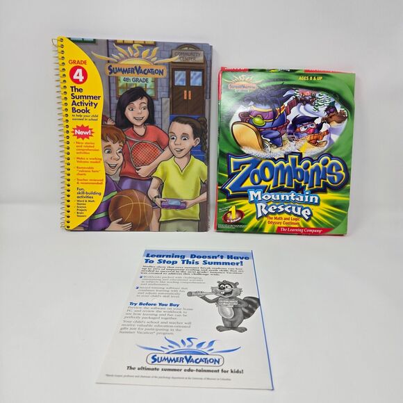 Summer Vacation 4th Grade Book & Zoombinis PC Game 2002 The Learning Company - Picture 1 of 16